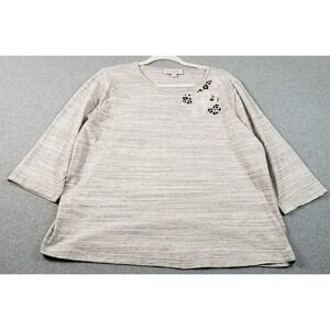 Breckenridge Top Women's 2X Plus Gray Space Dye 3/4 Sleeves Blouse Stretch Knit